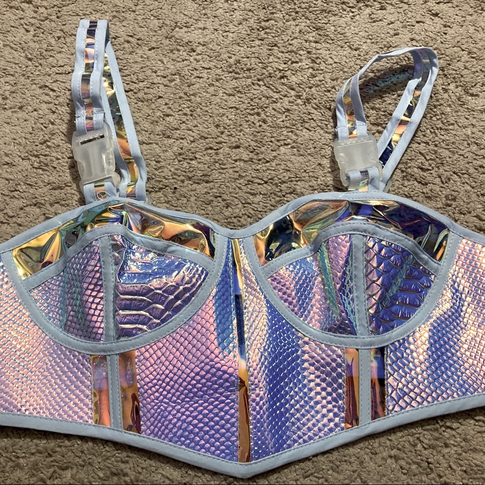 Dolls Kill Club Exx Holographic Bra Top - Womens M - Rave festival wear